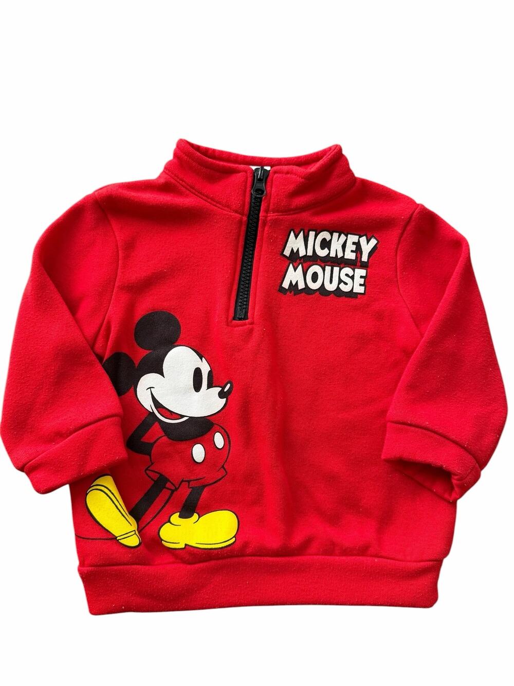 Disney Mickey Mouse Boys Toddler Red Quarter Zip Sweatshirt Size 18M